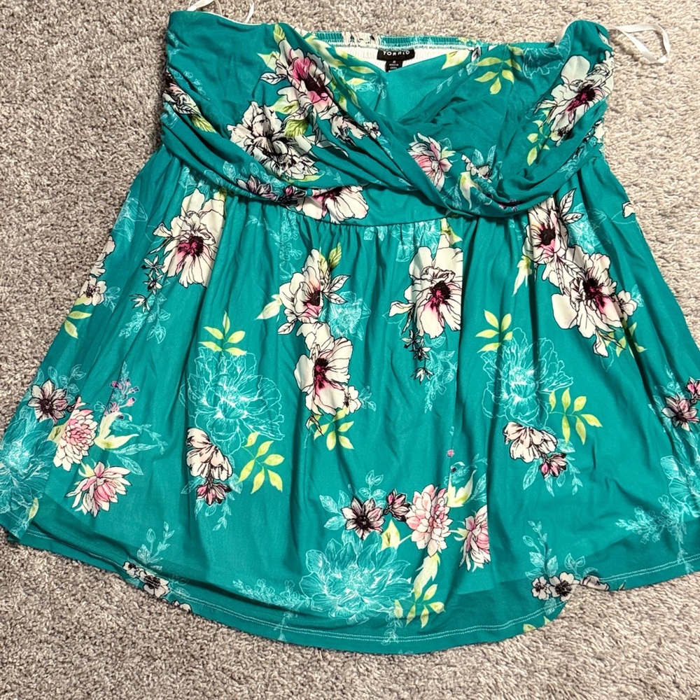 Torrid Teal Floral Strapless Top